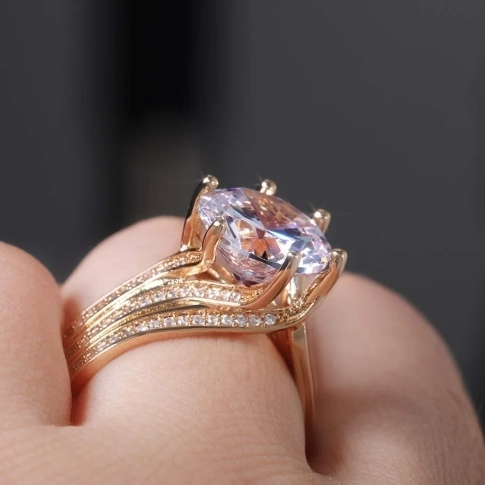 Gold 2.50ct CZ Stone Diamond Ring Multilayered Stacked